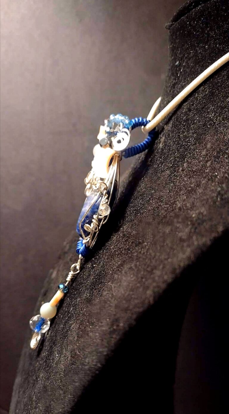 Tidal ~ Sodalite Shell Agate & Glass Wire Wrapped Charm Pendant 5 Polish 20260423 123827689