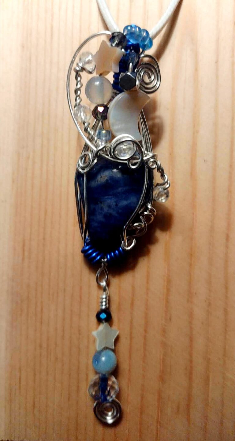 Tidal ~ Sodalite Shell Agate & Glass Wire Wrapped Charm Pendant 6 Polish 20260423 124354819