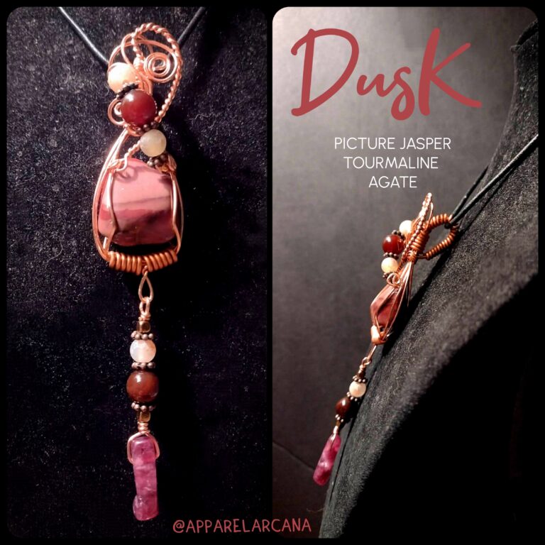 Dusk ~ Picture Jasper Agate & Tourmaline Wire Wrapped Charm Pendant 1 Polish 20260512 173500228