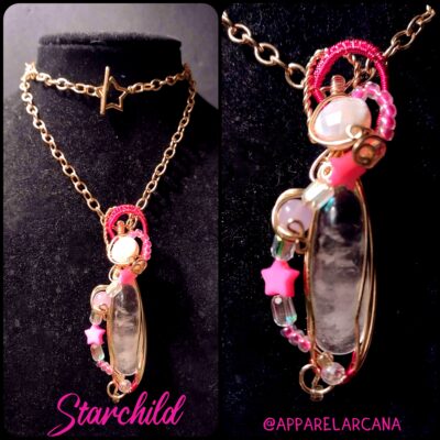 Starchild ~ Quartz Agate Shell & Glass Wire Wrapped Pendant