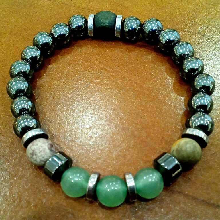 Clan Of Two ~ Aventurine Picture Jasper & Hematite Stretch Bead Bracelet Pair 3 Polish 20260526 102744040
