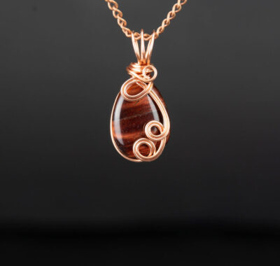Tigers Eye Copper Wire Wrapped Pendant