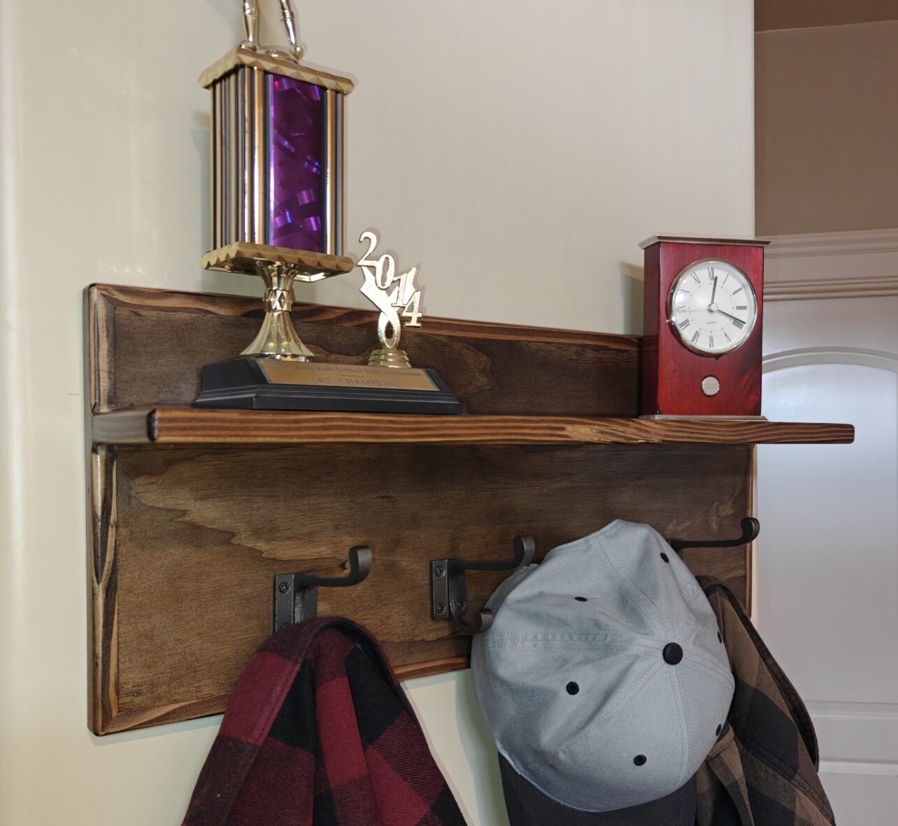 Rustic Coat Rack with Shelf and Four Hooks