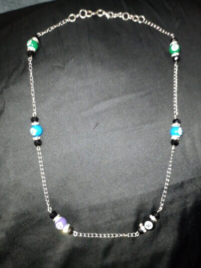 Pool Ball Set Silver Chain Necklace