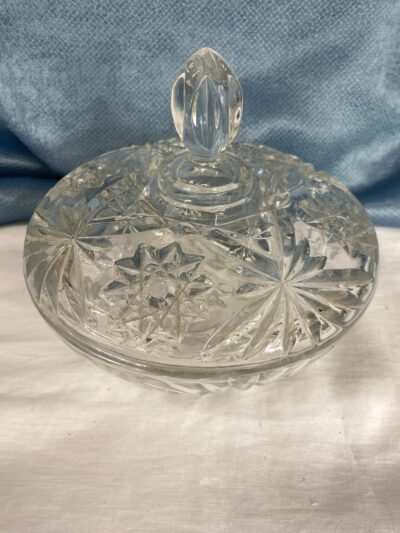 Covered Glass Candy Dish Starburst Pattern