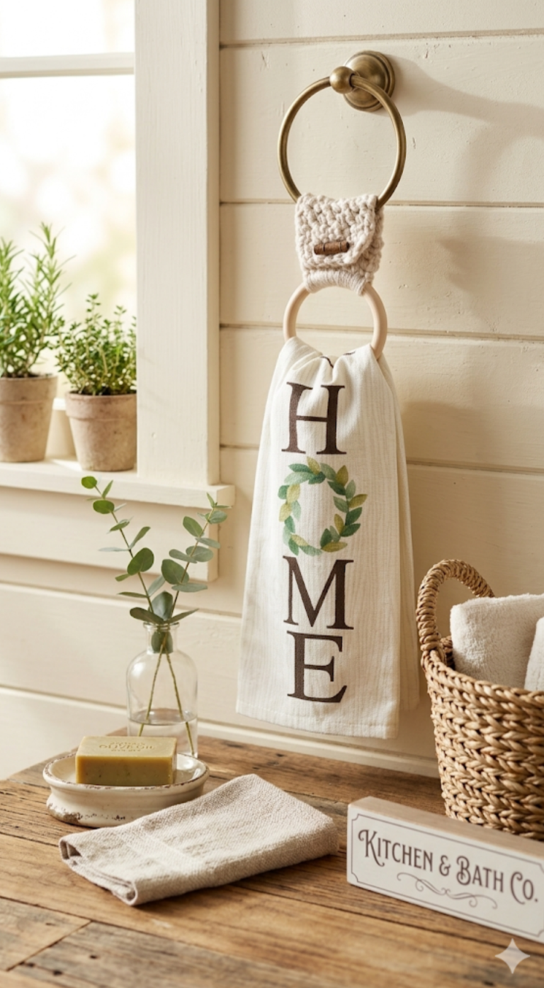 Crochet Towel Topper: Charming Farmhouse "Home" Tea Towel Set 1 cropped Screenshot 20260505 034528