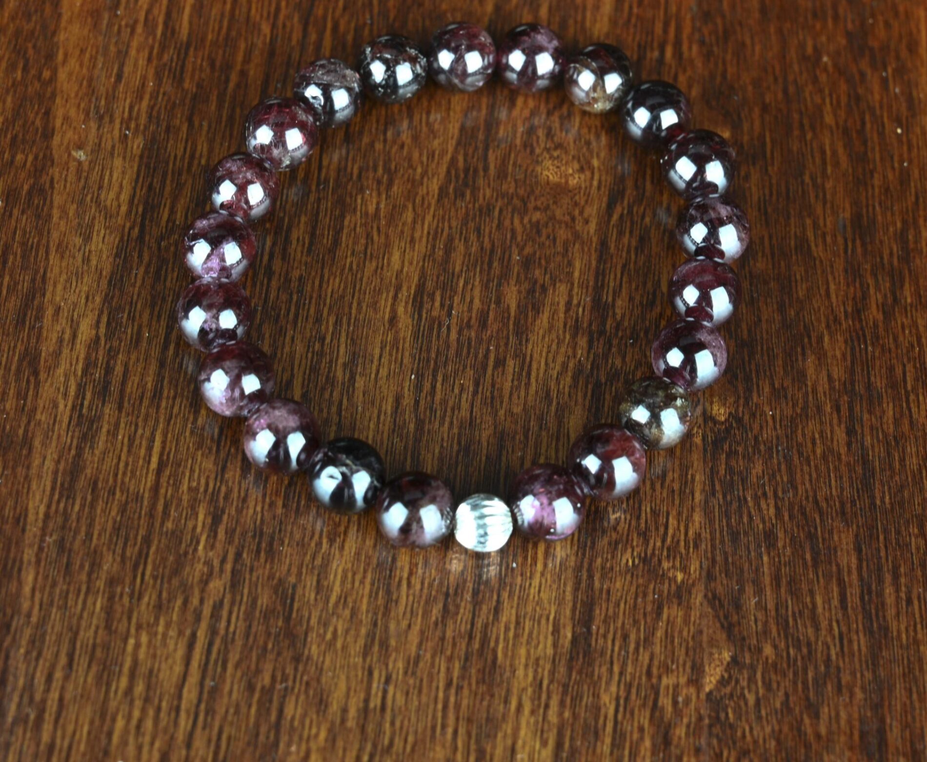 8mm Garnet Bead Stretch Bracelet