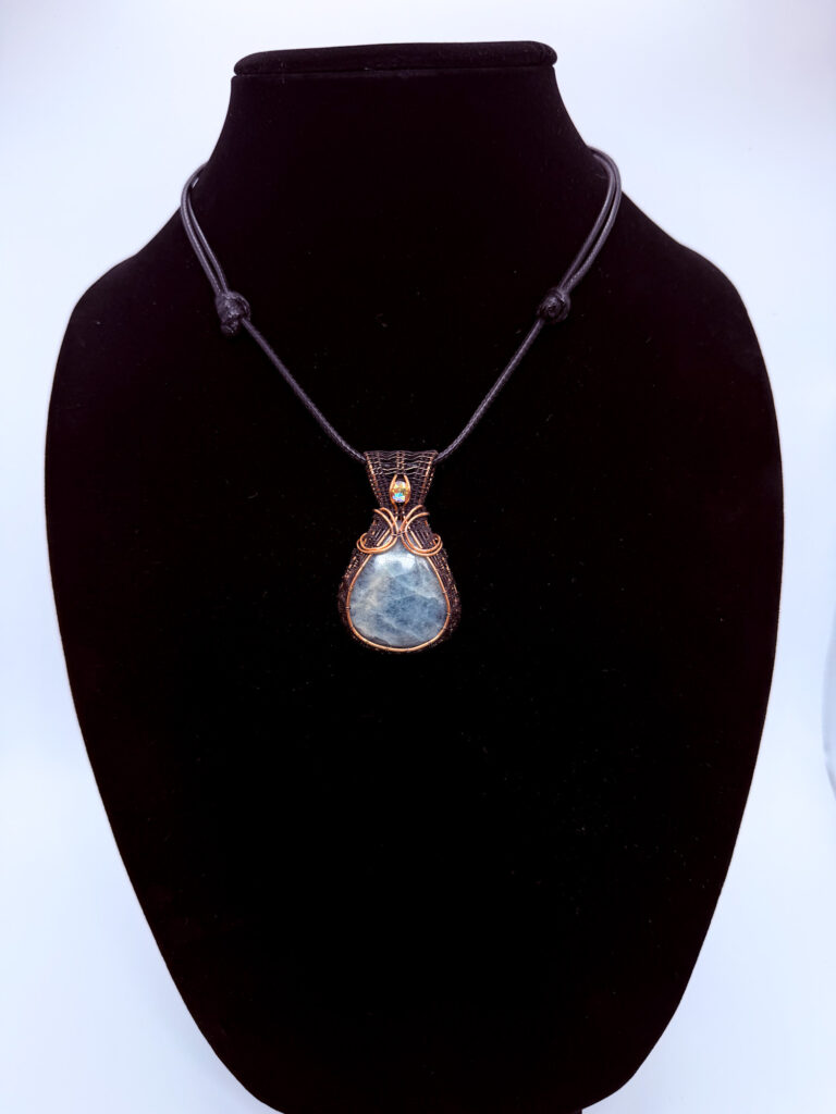 Serene Tides Wire Wrapped Aquamarine Necklace 6 Photo of Serene Tides Wire Wrapped Aquamarine Necklace on a neck form