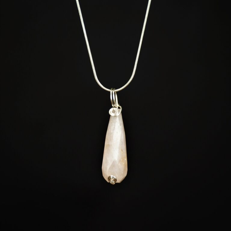 Rose Quartz Pendant - Choice of Silver Chain or Leather Cord 3 Rose quartz pendant with a silver snake chain.