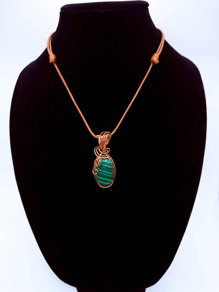 Photo of Sacred Strength Wire Wrapped Simulated Malachite Necklace on a neck form