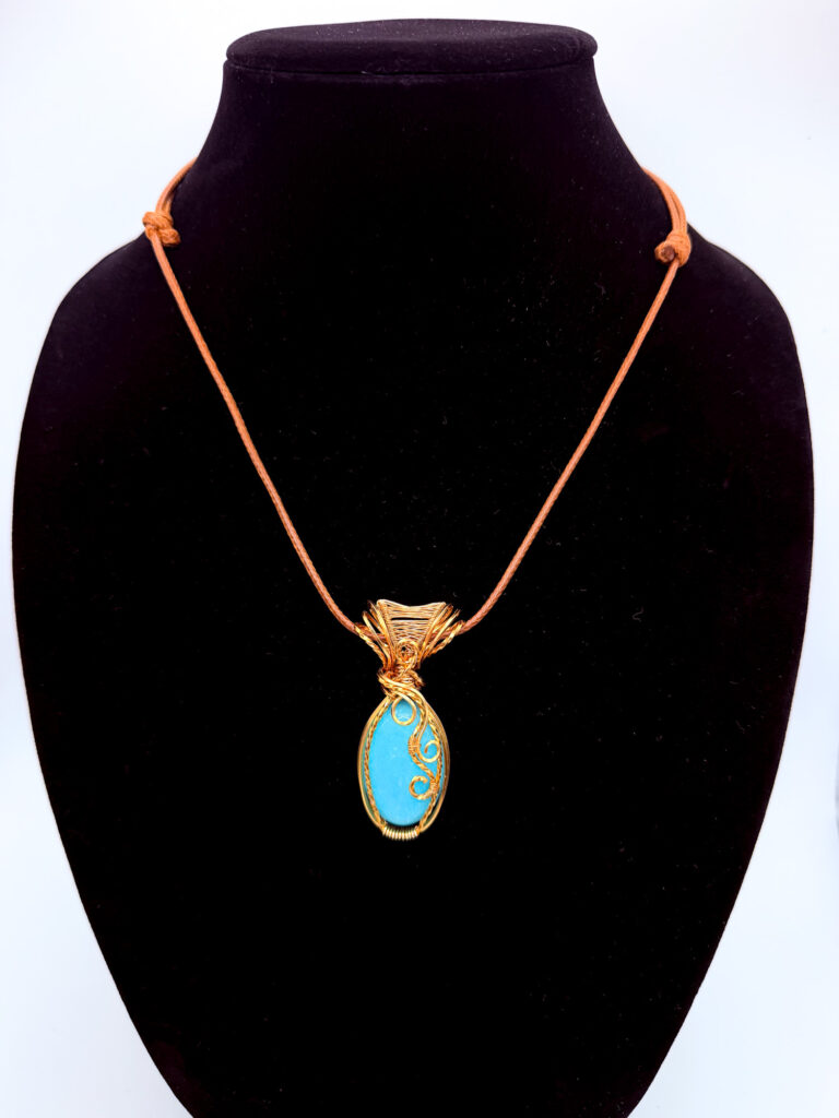 Calming Force Wire Wrapped Amazonite Necklace 6 Photo of Calming Force Wire Wrapped Amazonite Necklace on a neck form