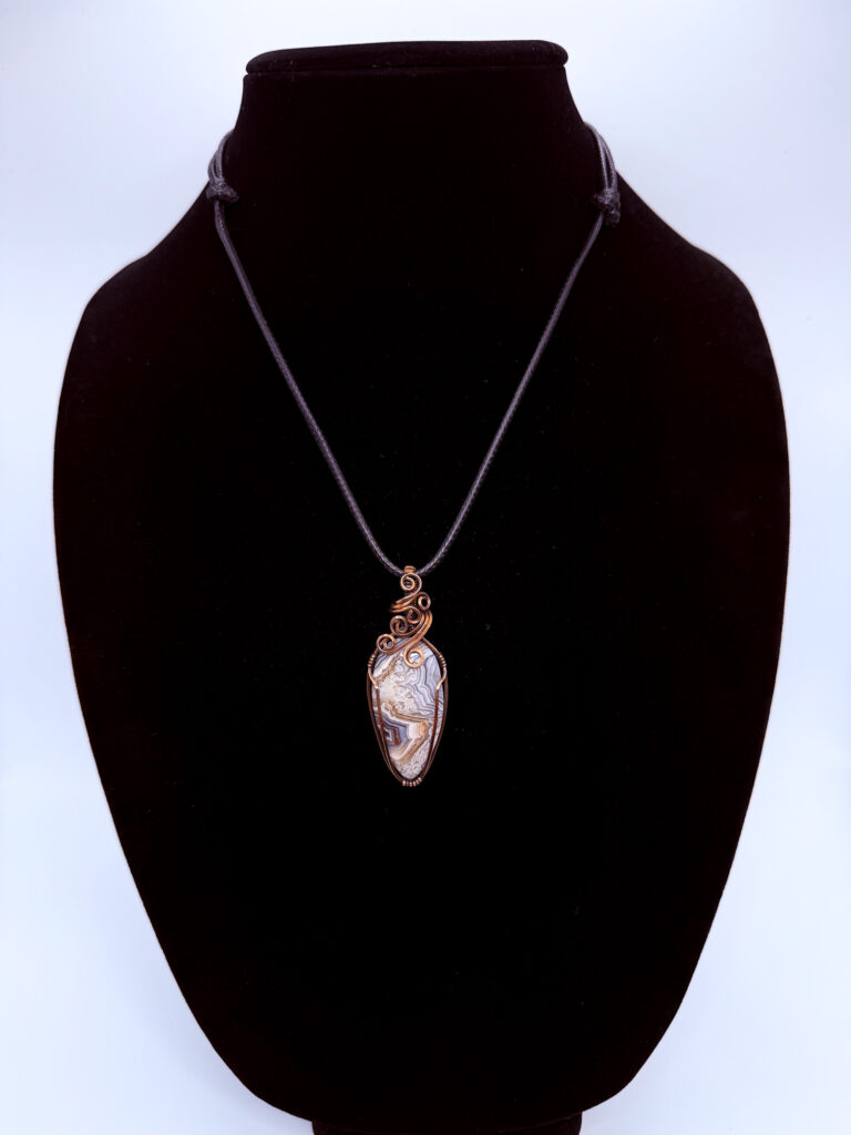 Bold & Captivating Wire Wrapped Laguna Lace Agate Necklace 6 Photo of Bold And Captivating Wire Wrapped Laguna Lace Agate Necklace on a neck form