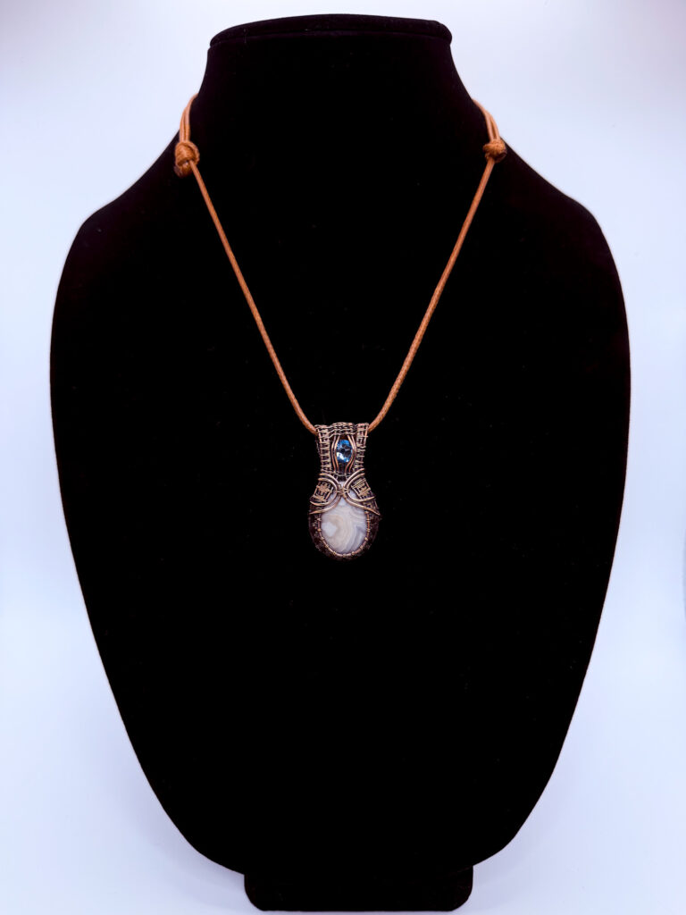 Photo of Divine Calm Wire Wrapped Lace Agate Necklace on a neck form