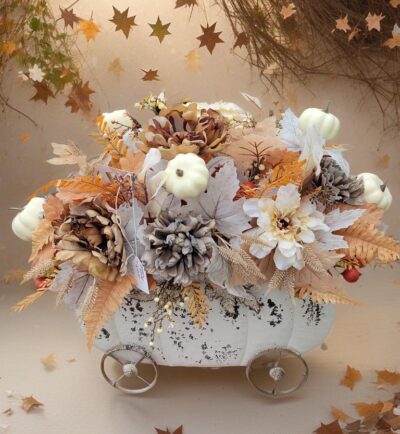 Unique Fall Pumpkin Carriage Arrangement