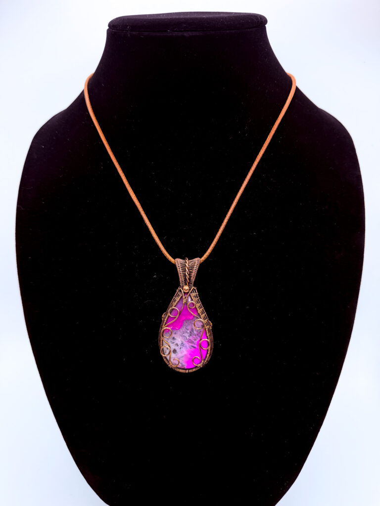 Radiant Joy Wire Wrapped Brazilian Agate Necklace 6 Photo of Radiant Joy Wire Wrapped Brazilian Agate Necklace on a neck form
