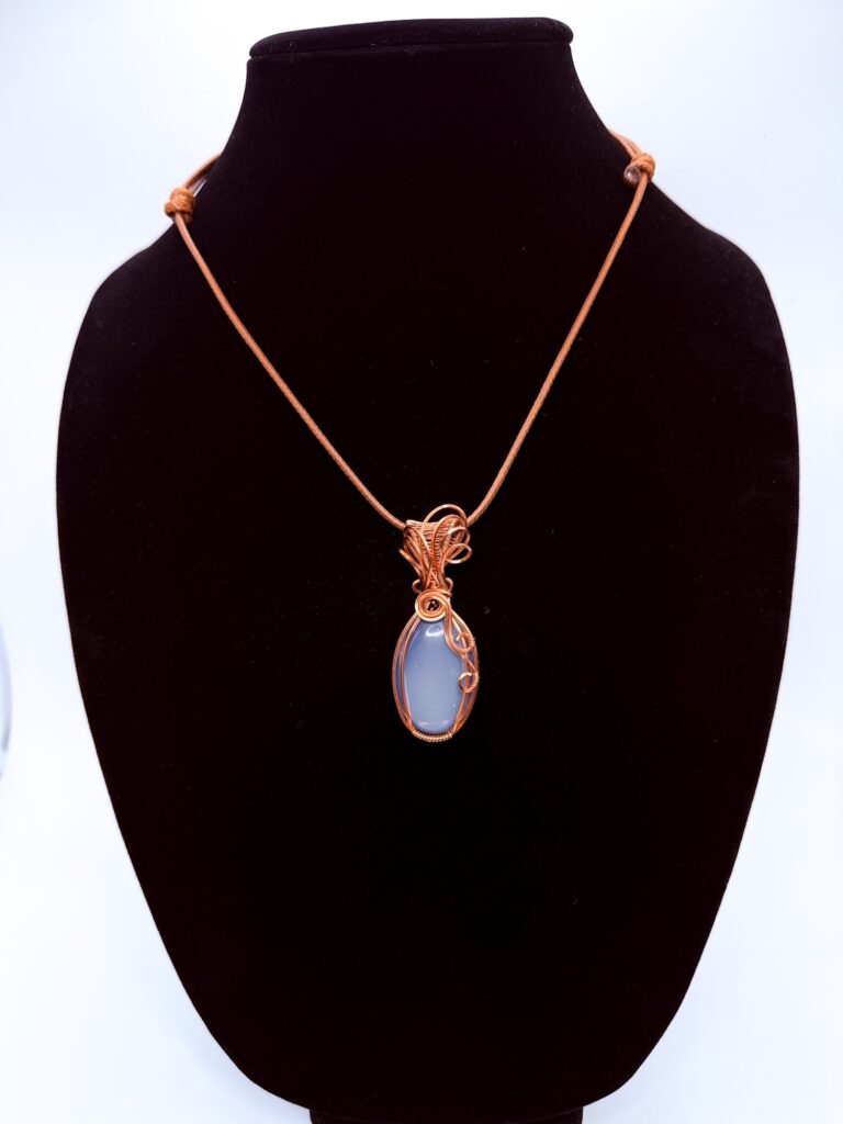 Serene Glow Wire Wrapped Opalite Necklace 6 Photo of Serene Glow Wire Wrapped Opalite Necklace on a neck form