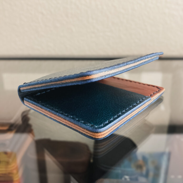 The Martin Slim Bifold – Hand-Stitched Blue & Tan Water Buffalo Leather 3 IMG 2247