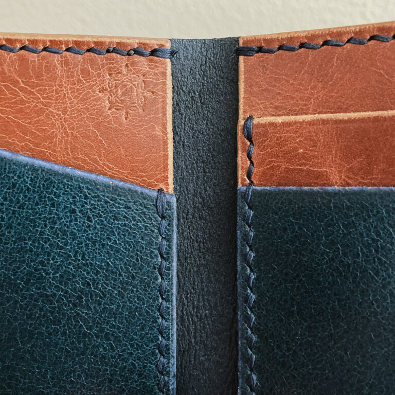 The Martin Slim Bifold – Hand-Stitched Blue & Tan Water Buffalo Leather 5 IMG 2249