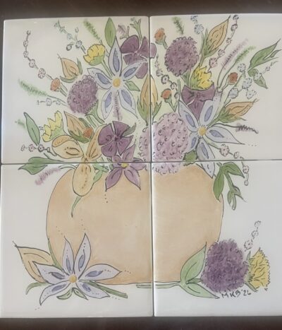 Hand Painted Floral Vase Tile set 2x2 (4 tiles)
