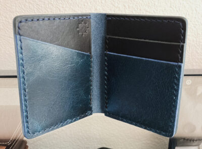 The Martin Slim Bifold – Hand-Stitched Blue & Black Water Buffalo Leather