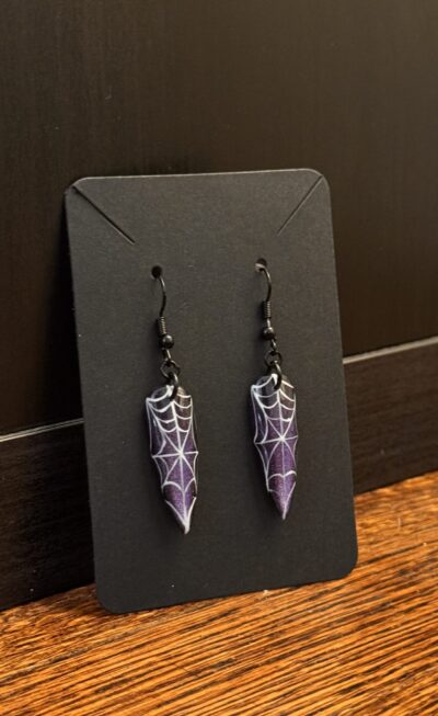 Purple spider web earrings