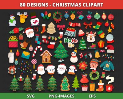 Christmas Clipart, Christmas svg, Christmas Trinkets, Holiday clipart, Santa Claus clipart, Merry and Bright, Christmas Faces clipart, PNG