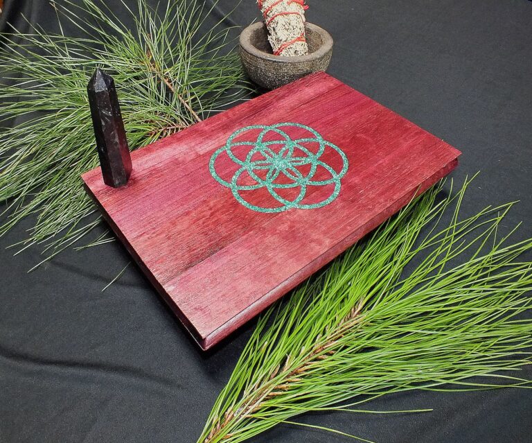 Seed of Life Malachite Stone Inlay Table 3 002SOLPurpMalRec4