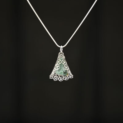 Green Aventurine tumbled stone and silver filigree pendant