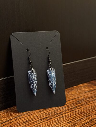 Blue Shimmer Cat Eye Earrings With Spider Web design