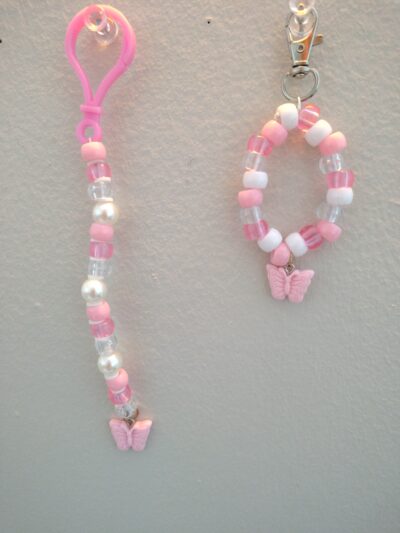Pink pastel butterfly keychain set