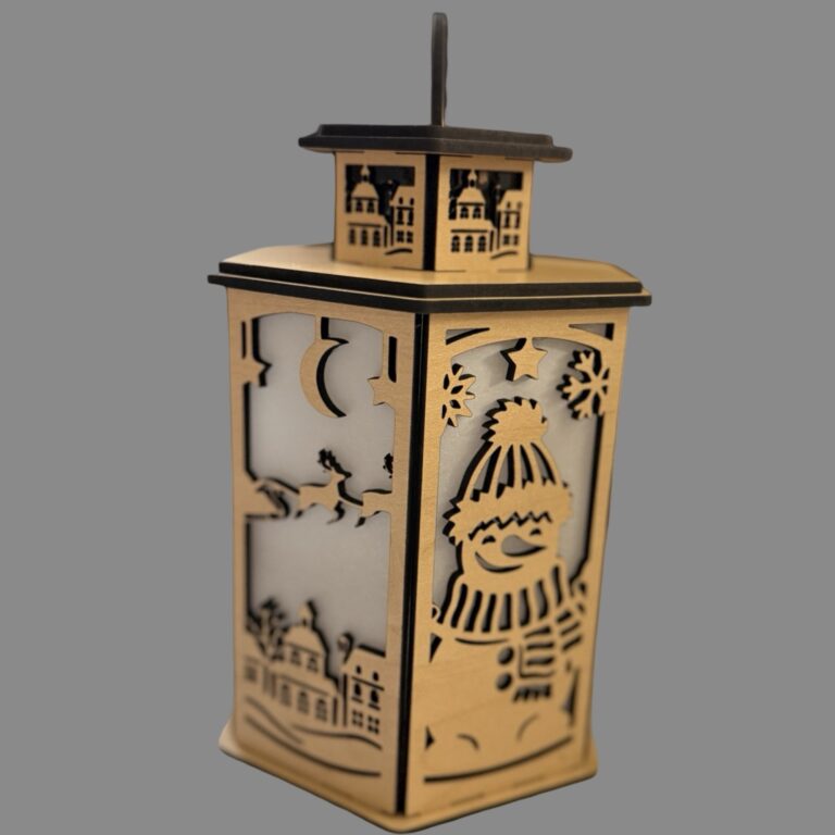 Christmas Theme Wood Lantern Tea Light Candle Holder 3 Christmas Wood Lantern Med Maple Plywood 9.5x5.5