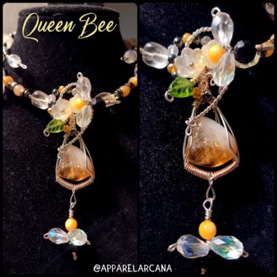 Queen Bee ~ Citrine Jade Shell & Glass Wire Wrapped Choker