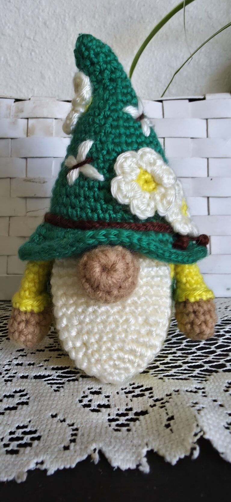Enchanting 6 1/2-inch handcrafted gnome, decked out in the lively yellow and green of the Oregon State University Ducks 1 Green and yellow gnome 2