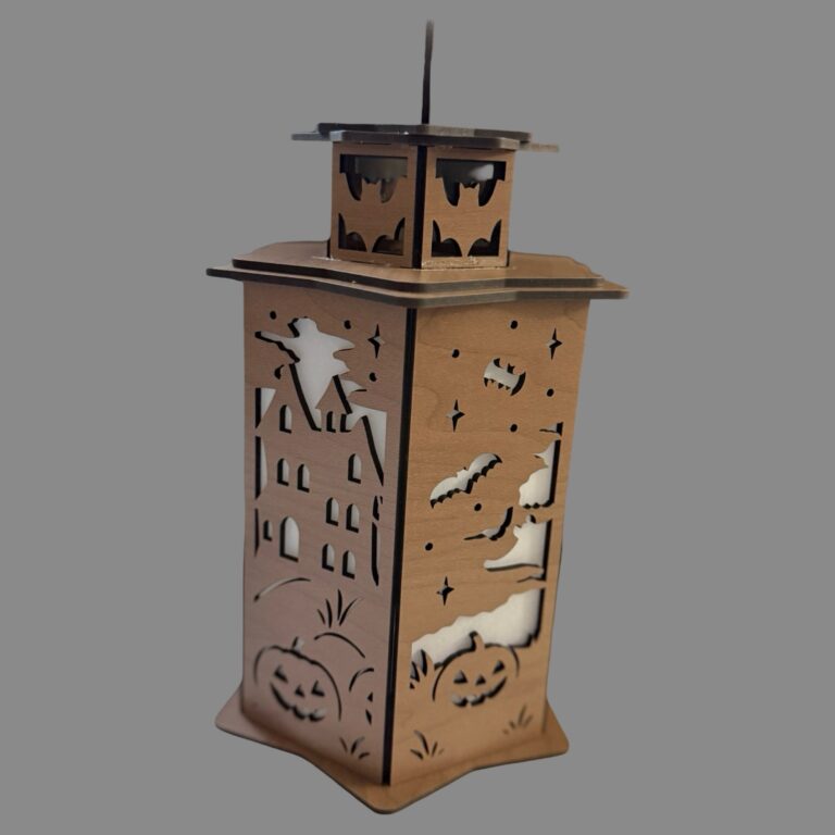 Halloween Theme Wood Lantern Tea Light Candle Holder 3 Halloween Wood Lantern Med Walnut Plywood 11x6.5