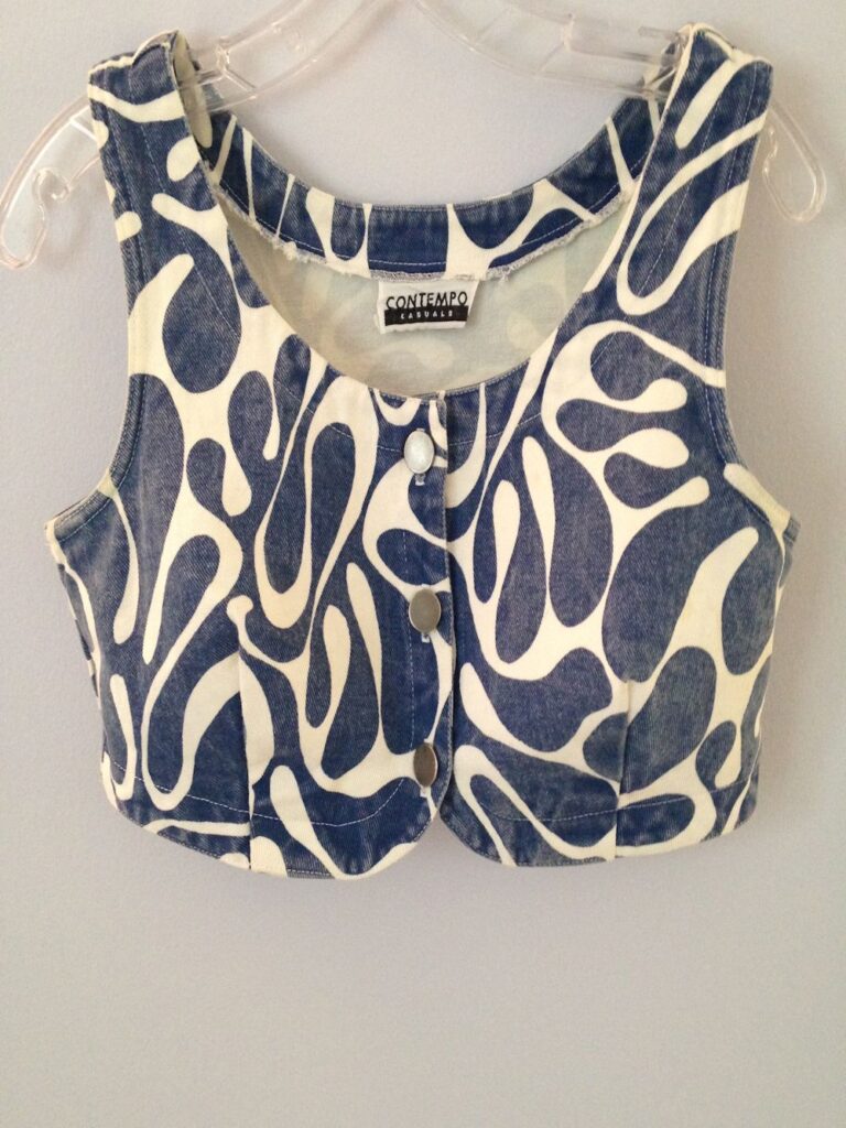 Blue White crop top full front on hanger