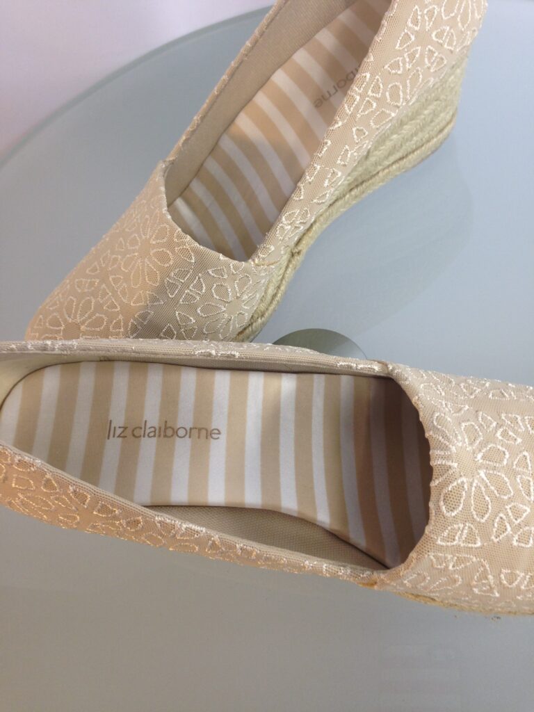 Vintage Liz Claiborne Beige Wedge Espadrille Shoes 2 Beige espadrille logo insole