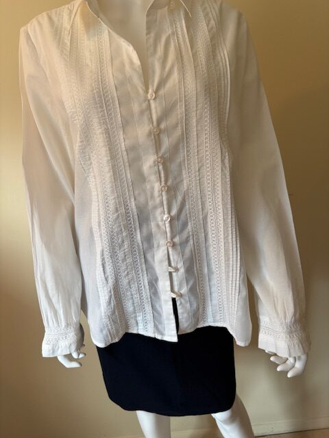 Vintage Josephine Chaus White Cotton Blouse 4 White crochet view 2
