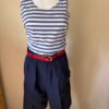Navy blue shorts striped tank red belt