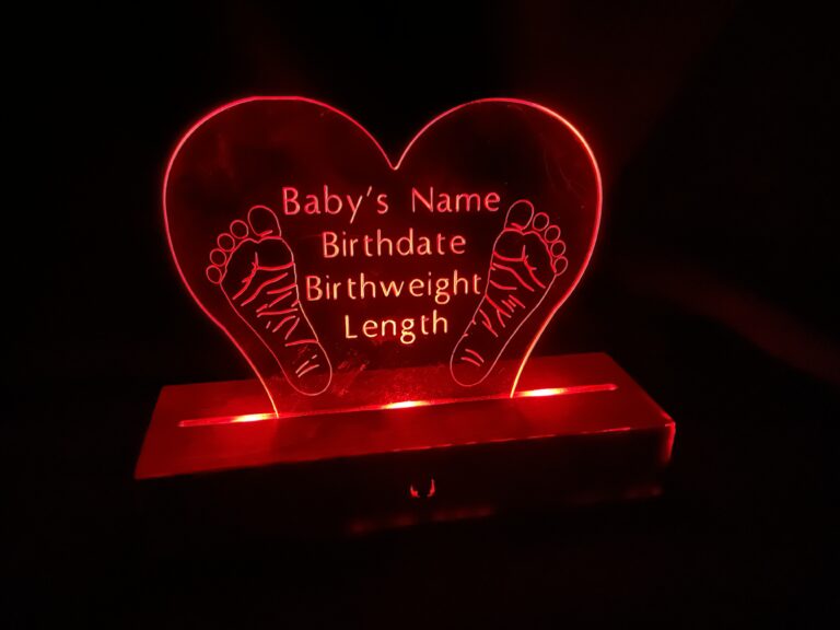 Personalized Illuminated Baby Footprint Keepsake 1 Baby Birth Announcement Light | Personalized Etched Acrylic with Infant Feet