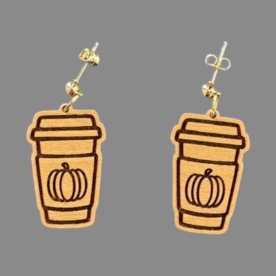 Pumpkin Coffee Wood Dangle Earrings