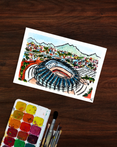 Vibrant Estadio Azteca 4x6 Watercolor Art Print
