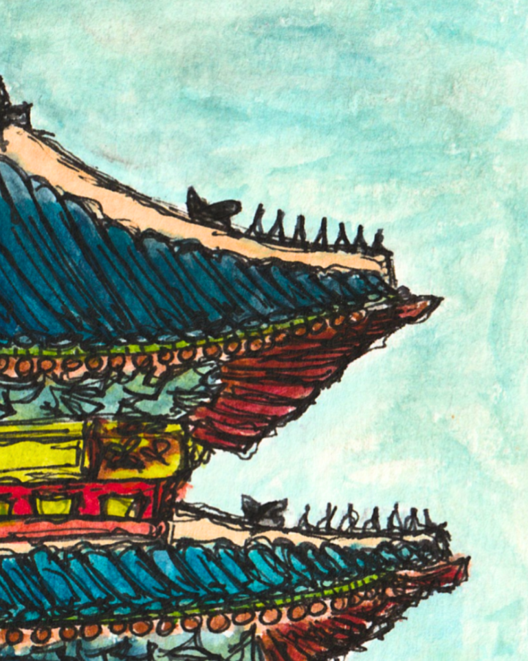 Cool South Korean Palace 4x6 Watercolor Art Print 3 FFL art collection launch 15