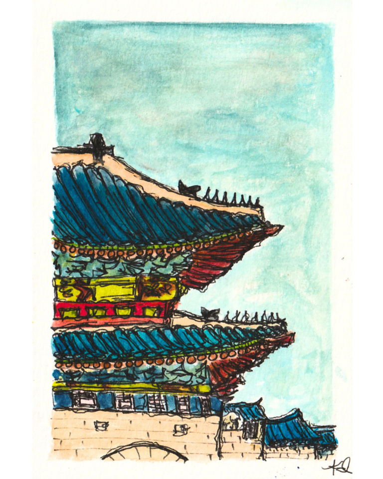 Cool South Korean Palace 4x6 Watercolor Art Print 2 FFL art collection launch 16
