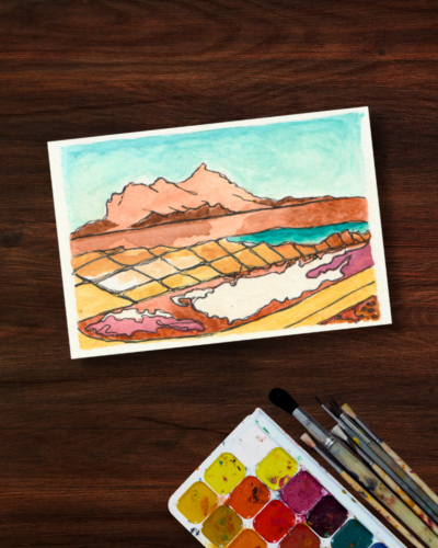 Colorful Cape Verde Salt Crater 4x6 Watercolor Art Print