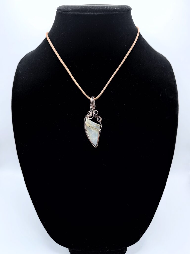 Photo of Divine Direction Wire Wrapped Shield Agate Necklace on a neck form