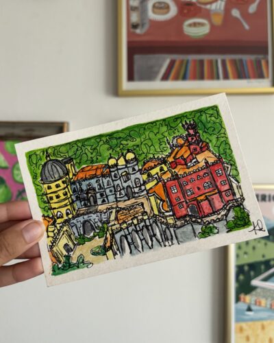 Vibrant Portuguese Palace 4x6 Watercolor Art Print