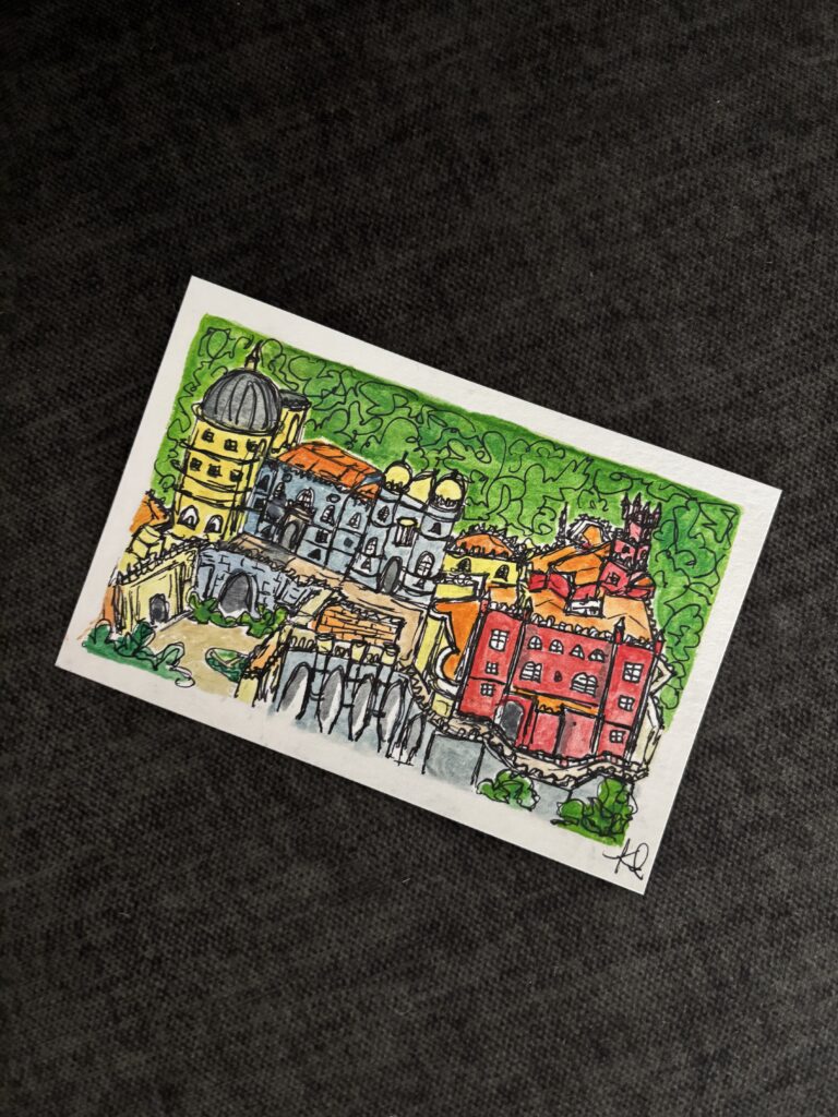 Vibrant Portuguese Palace 4x6 Watercolor Art Print 2 IMG 2870