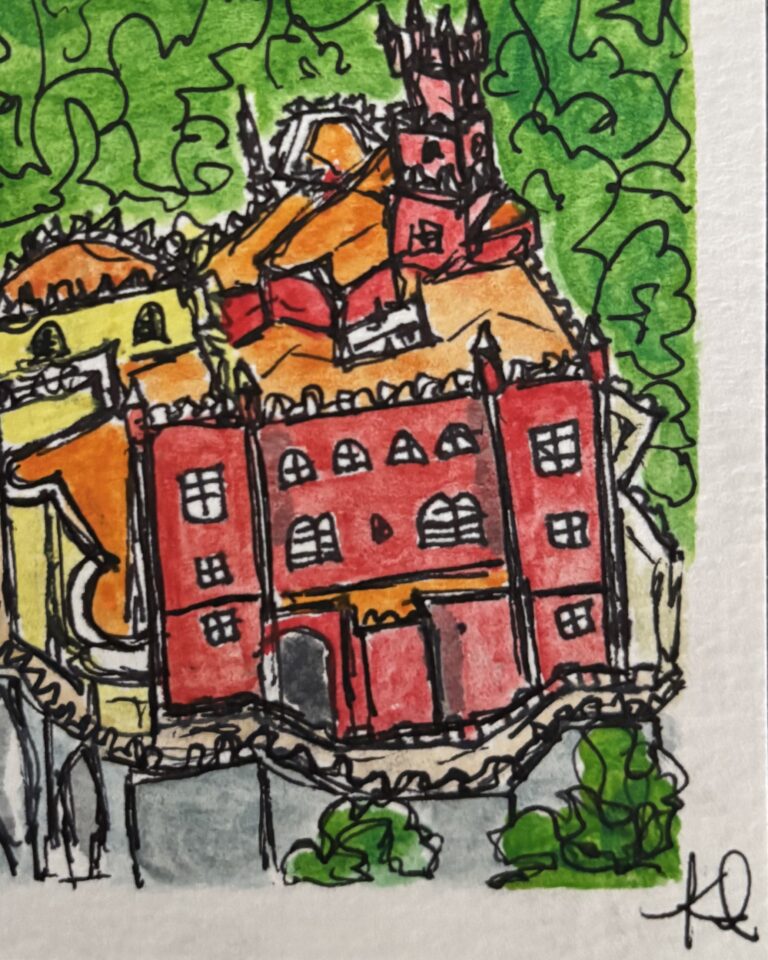 Vibrant Portuguese Palace 4x6 Watercolor Art Print 3 IMG 2872