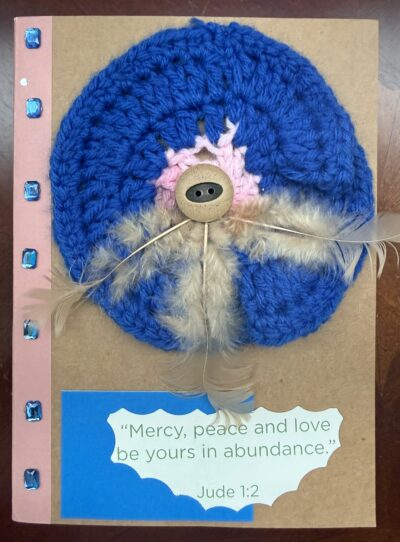 Journal cover with crochet on the front