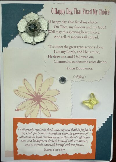 Greeting card with Christian meaning on from with flowers
